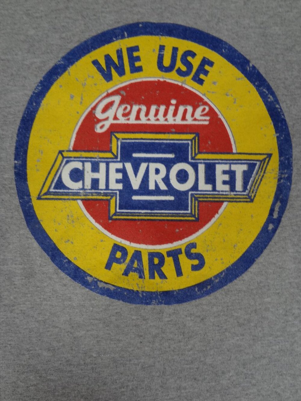 CHEVY WE USE GENUINE CHEVROLET PARTS RETRO LETTERING GRAY LARGE T-SHIRT M47